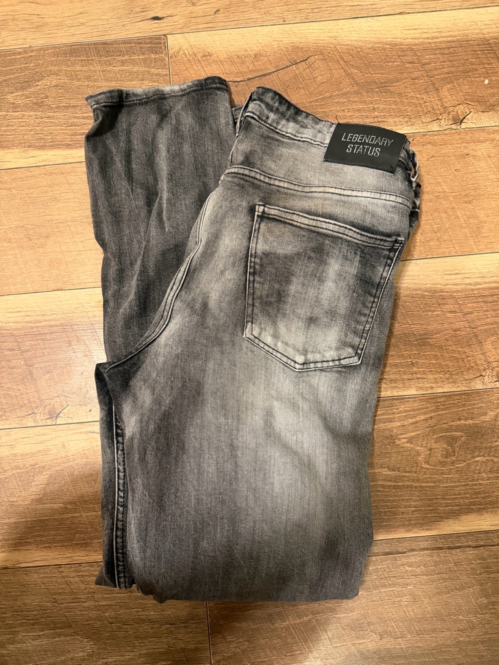 Men's distressed, grey acid-wash Legendary Status brand jeans